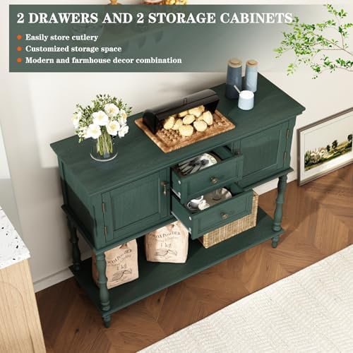 ARTPOWER Console Table with 2 Drawers, Retro Entryway Table with 2 Door