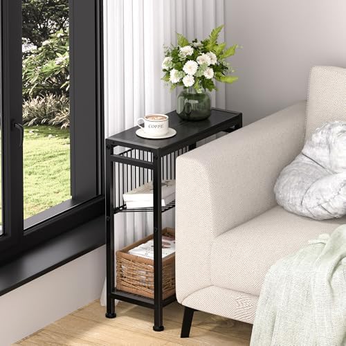 Narrow Side Table Set of 2, 3-Tier End Table, Small Nightstand