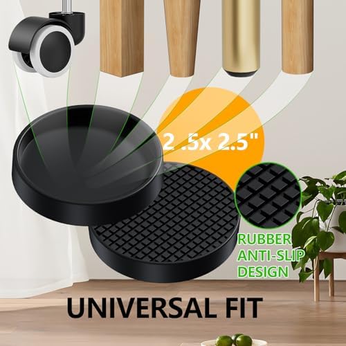 Furniture Coasters, 8PCS 2.5" Furniture Caster Cups for Hardwood Floors, Rubber Furniture Pads Non Slip Furniture Grippers, Bed Couch Stoppers to Prevent Sliding - Protect All Types of Flooring, Black