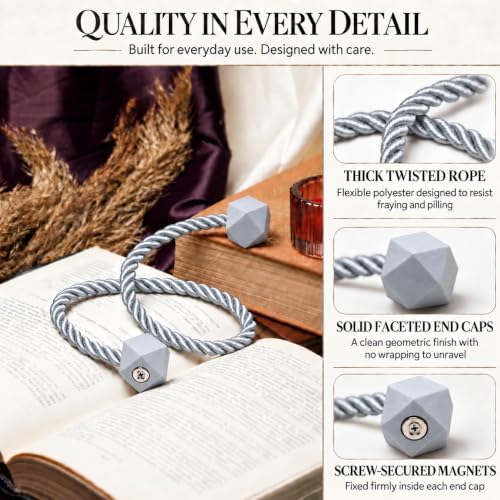 NazTur Magnetic Curtain Tiebacks, Curtain Ties, No-Drill Holdbacks (4 Pack)