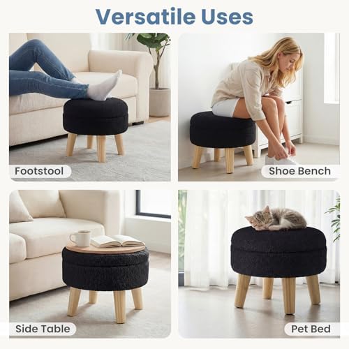 DUMOS Small Storage Ottoman Foot Stool, Round Foot Rest for Living Room