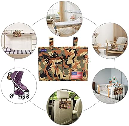 Surblue Bedside Caddy Hanging Organizer Storage Bag Pocket for Bunk, Hospital Beds, College Dorm Rooms, Baby Bed Rails, Wheelchair Side Bag, Camp Chairs, 4 Pockets and 2 Hooks (Small Desert)