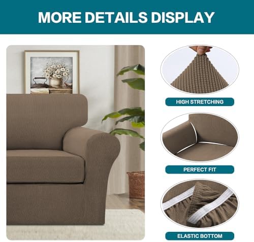 Turquoize 2 Piece Chair Covers Armchair Slipcovers for Living Room Armchair Sofa Cover with Individual Cushion Covers Feature Jacquard Fabric (Chair, Macchiato)