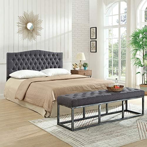 24KF Upholstered Tufted Button Linen Fabric Headboard,Comfortable Fashional Headboard Queen/Full Size,Dark Gray