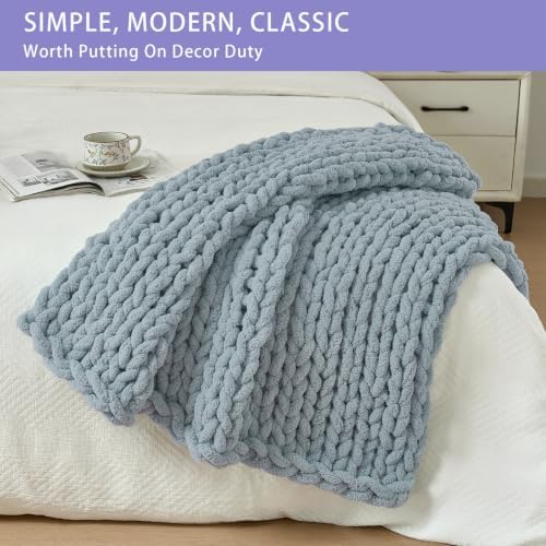 Bigacogo Chunky Knit Throw Blanket for Couch, 40x40 inches, Dusty Blue