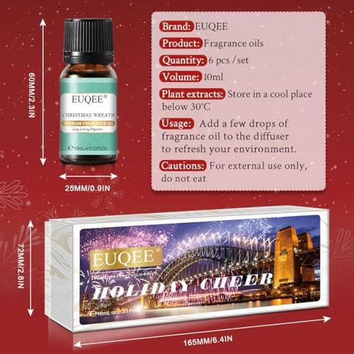 EUQEE Holiday Cheer Premium Fragrance Oils Set for Diffuser (6x10ml)