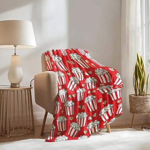 Popcorn Blanket Gifts for Boys Girls Kids, Retro Popcorn Buckets and Movie Night Snack Warm Soft Flannel Throw Blankets for Travel, Sofa, Room, Bedroom Birthday Christmas Spring Decor, 60x80 in
