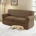 3 Pieces Stretch Sofa Covers for 2 Cushion Couch Loveseat Cover Decorative Slipcovers Non Slip Washable Furniture Protector with Individual Seat Cushion for Pets,(Medium, Coffee)