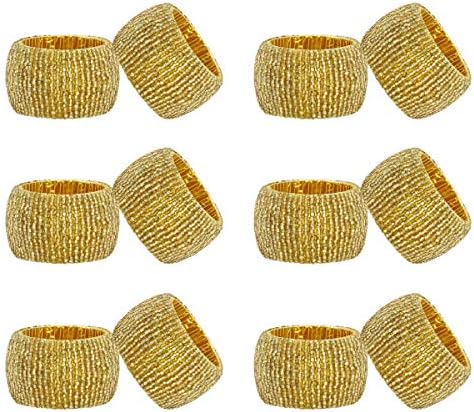 COTTON CRAFT Glitz Handmade Beaded Napkin Rings - Set of 12 - Gold