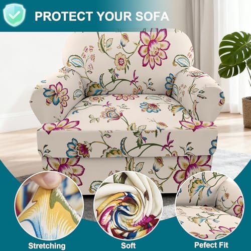 NILUOH 2-Piece T-Cushion Armchair Slipcover, Stretch Chair Cover with Separate Seat Cushion Cover, Soft Washable Furniture Protector for Living Room