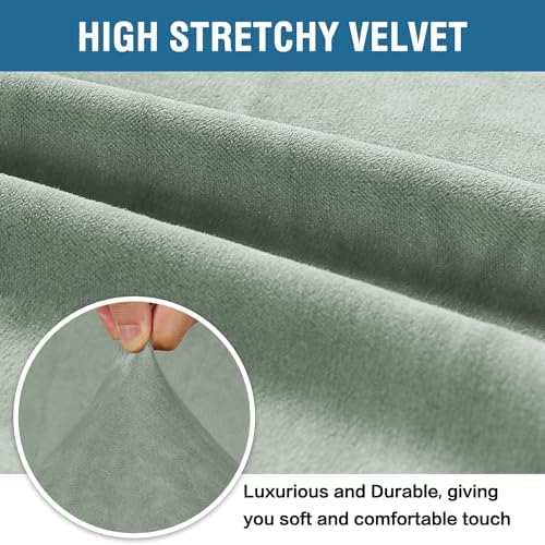 H.VERSAILTEX Stretch Velvet Sofa Covers Large Couch Covers Sofa Slipcovers Furniture Protector Soft with Non Slip Elastic Bottom, Feature Thick Comfy Rich Velour (Extra Wide Sofa 98"-105", Sea Grass)