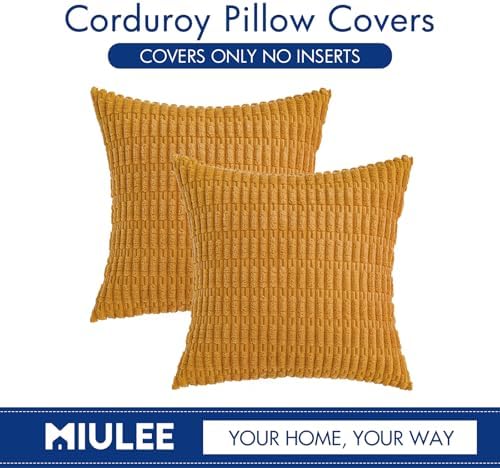 MIULEE Corduroy Decorative Throw Pillow Covers 18x18 Gold Yellow Pack of 2