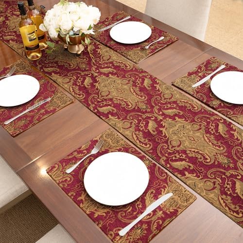 Loom and Mill Luxury Vintage Chenille Table Runner 72 Inches Long, Red