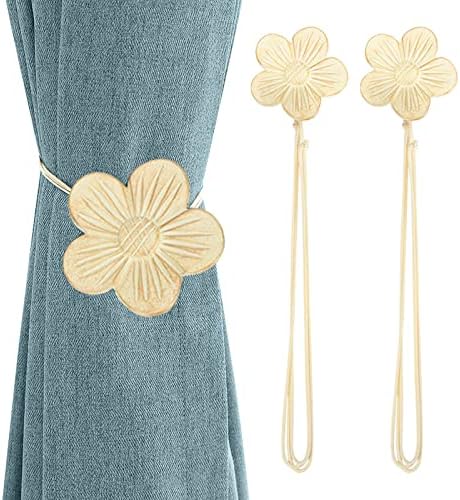 Lewondr Magnetic Curtain Tiebacks, Vintage Curtain Holdbacks, Light Gold