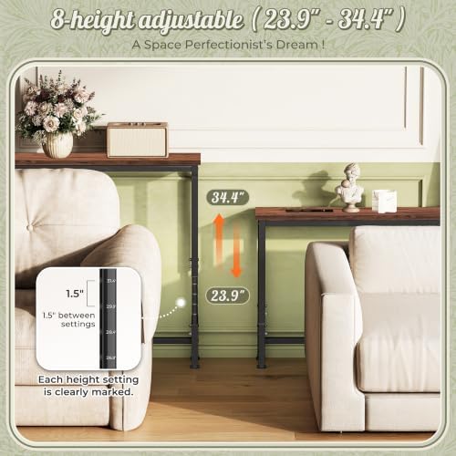 Huuger 102.4 Inch Sofa Table with Power Outlets, Skinny Behind Couch Table