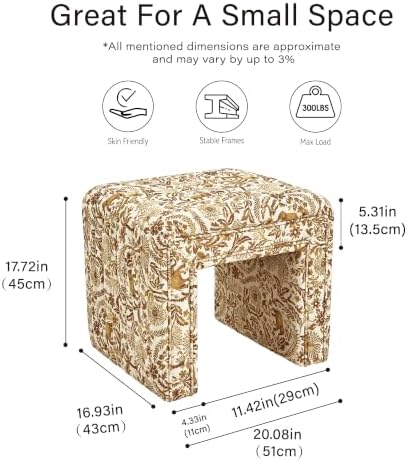 Get Set Style Vanity Stool Chair,Modern Tusk Bloom Ottoman Foot Stool with Wooden Legs Sofa Bench Footstool Extra Seat for Vanity,Makeup Room,Living Room(Fully Assembled) (Tusk&Bloom-Spice)
