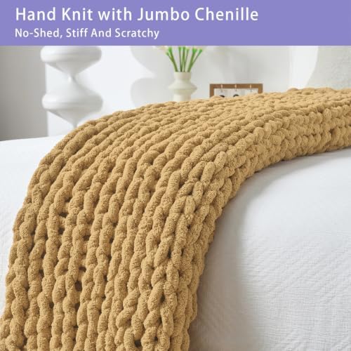 Bigacogo Chunky Knit Throw Blanket for Couch, 40x40 inches, Goldenrod