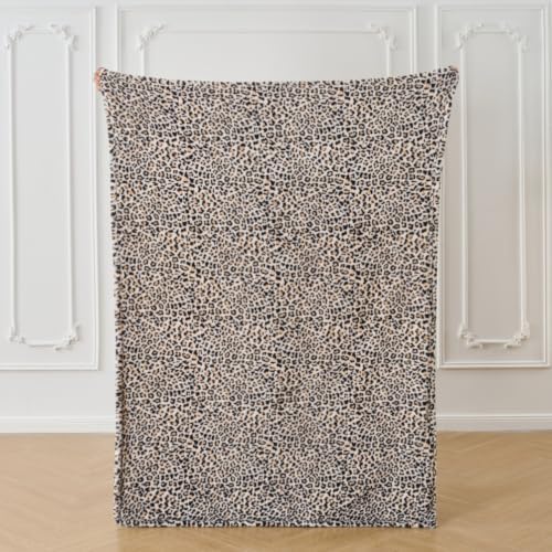 Leopard Cheetah Print Blanket – Beige Soft Plush Fleece Throw for Bed, Sofa & Travel – All Season Cozy Cheetah Pattern Home Decor Throw Blanket, 50″ x 60″