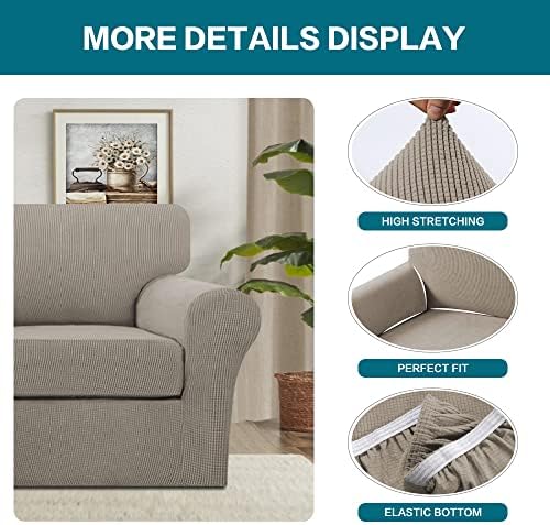 Turquoize 2 Piece Chair Covers Chair Slipcovers for Living Room Armchair Couch Cover Chair Sofa Cover with Individual Cushion Covers Furniture Cover for Chairs Feature Thick Fabric (Chair, Taupe)