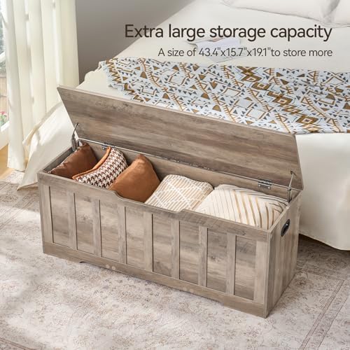 VANKILEY 47.2" Storage Chest Extra Large,Wooden Storage Bench(Greige).