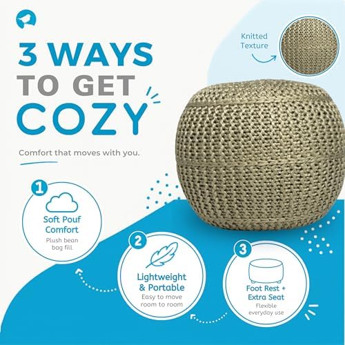 BIRDROCK HOME Round Pouf Ottoman Foot Rest, 18.5”x15”, Herbal Olive Green