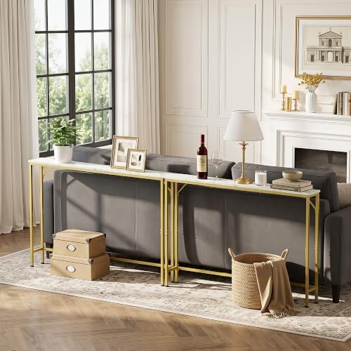 47.2" Console Table, Narrow Entryway Table, Skinny Sofa Table, Behind CouchTable, Long Skinny Table, DisplayTable for Entryway, Living Room, Foyer, Corridor, Office, Gold & White