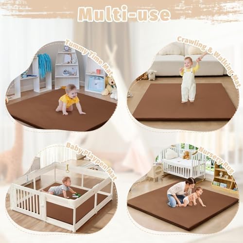 Waterproof Baby Play Mat for Floor Memory Foam 59 * 79 Cushion Playpen Playmat Tummy Time Crawling Mat Nursery Rug Thick Pad Create Soft & Safe Area for Infants,Toddler,Kids,Chestnut