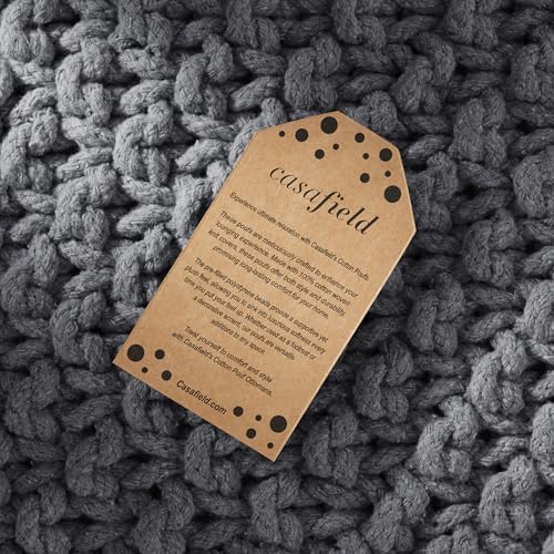 Casafield Square Pouf Ottoman, Dark Gray 18.5" W x 18.5" D x 14.5" H Cotton Knit Foot Stool - Boho Floor Pouffe for Living Room, Bedroom, Home Office