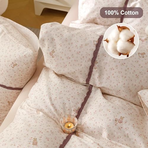 Floral Lace Trim Duvet Cover Queen Size 3 Pcs Set,90"×90" Bedding