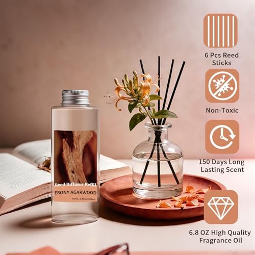 STRN Reed Diffuser Oil Refill, Ebony Agarwood Scented Diffuser 6.8 Fl Oz