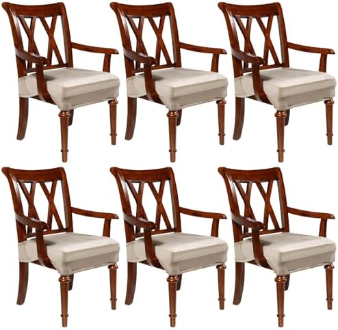 Havawish Extra Wide Dining Chair Seat Covers, Taupe, Velvet, 6 Pcs