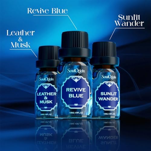 Soulorigin Cologne Fragrance Oils Set, Essential Oil for Diffuser, Men Scent Diffuser Oil, Use for Soap Candle Making, Cologne, Leather&Musk, Revive Blue, Sunlit Wander, Gentleman's Blend, Night Code