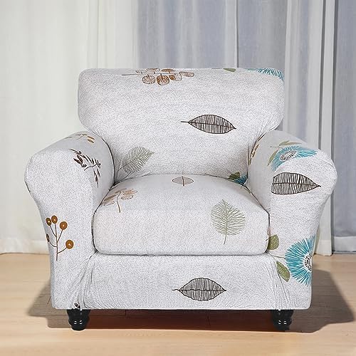 SearchI Stretch Sofa Cover Printed Couch Covers, Floral Pattern 2 Piece Armchair Slipcover with Separate Chair Cushion Cover, Washable Furniture Protector for Living Room(Armchair, Autumn Leaves)