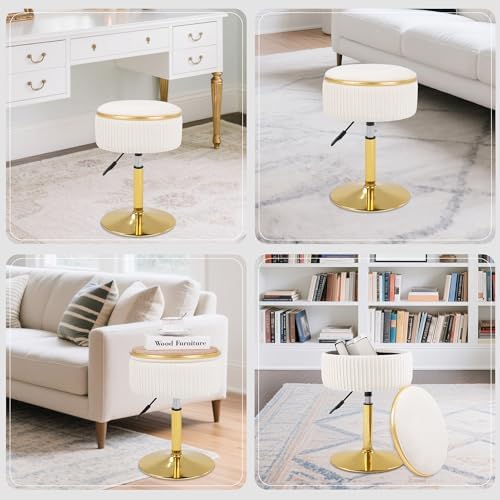 Adjustable Vanity Stool, Velvet Makeup Stool with Storage Beige