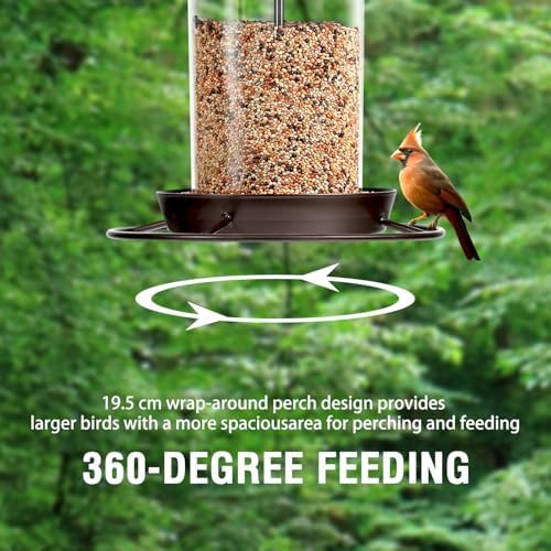 Metal Bird Feeder for Outdoors Hanging,3.0LB Seed Feeder,Easy to Fill & Clean,360° Feeding,Weatherproof Roof for Gardens and Wild Birds,Brown