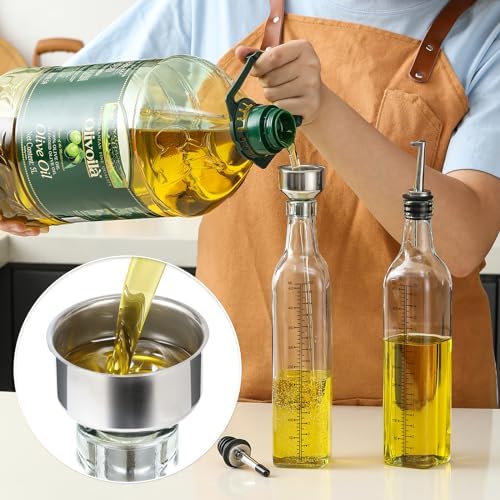 AOZITA 17oz Glass Olive Oil Dispenser Bottle - 500ml Clear -Oil & Vinegar Cruet with Pourers and Funnel - Olive Oil Carafe Decanter for Kitchen