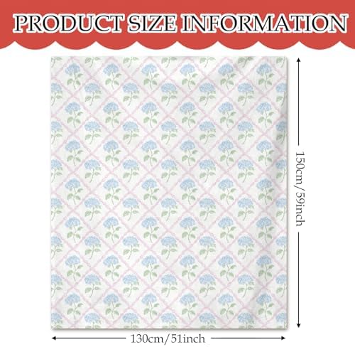 Blue Hydrangea Floral Blanket, Rustic Hydrangea Flower Decorative Throw Blanket for Couch Bed Sofa, Grandmillennial Flower Throw Blankets for Living Room Bedroom Decor, 50x60 Inches
