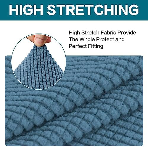 Turquoize Stretch Sofa Slipcover 2 Pieces Sofa Cover Couch Cover for 2 Cushion Couch Washable Furniture Protector Covers with Elastic Bottom Feature Thick Jacquard Fabric (Loveseat, Dusty Blue)