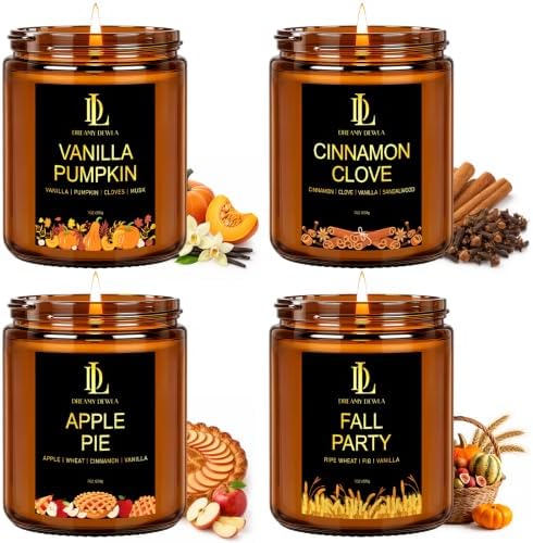 DL DREAMY DEWLA Fall Candles Set for Home Scented, 4 Pack 28oz, Soy Wax
