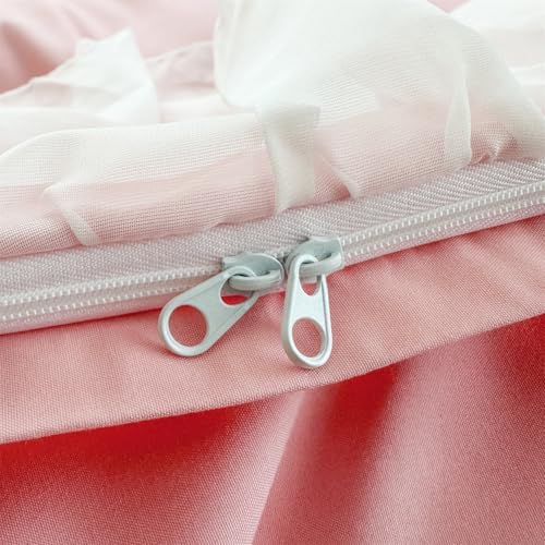 SOUKECHY Girls Lace Bedding,Full Comforter Cover Set, Chic Ruffled Duvet Cover with Lovely Bow,Princess Style 1 Duvet Cover with 2 Pillowcases, No Comforter-Bright Pink,Full Size