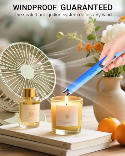 FUKKUDA Electric Candle Lighter, Rechargeable USB Arc Lighter for Candles, Fireplace, Camping BBQ, Christmas Stocking Stuffers, Birthday, Valentines Day and Easter Gifts for Women Men (Sapphire Blue)