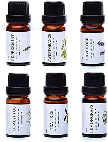 Essential Oils by Pure Essentials Aromatherapy Set - 6 x 10ML Oils for Diffusers, Home Care, Candle Making Scents, Fragrance, Humidifiers, Gifts - Peppermint, Tea Tree, Lavender, Eucalyptus, Orange