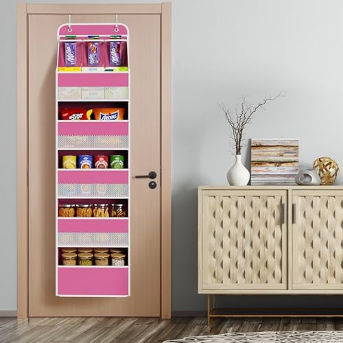 Univivi Fabric Over Door Hanging Organizer for Baby Nursery, Pink, 6-Shelf