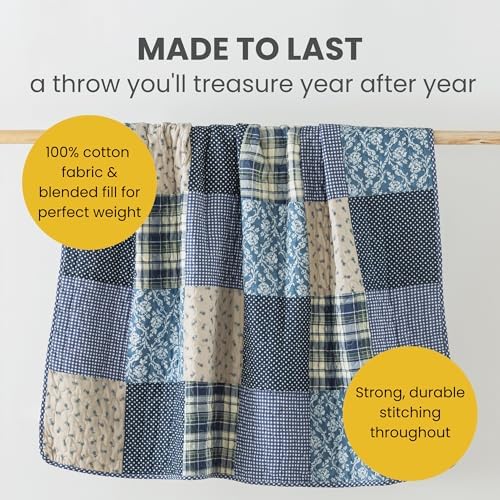 SLPR - Cotton Quilted Throw Blanket, 50" x 60" Blue Patchwork Lap Quilt