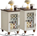 Joaxswe Narrow Side Table Set 2 with Charger, Glass Door Storage