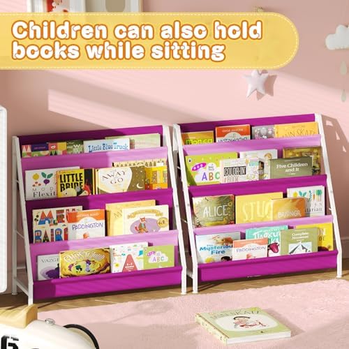 Aokitsink Kids Bookshelf for Kids Rooms, 4-Tier Montessori Bookshelf,Nursery Book Shelves,Pink Toddler Bookshelf, Metal Kid's Book Storage Organizer for Girls Room Furniture Playroom Kindergarten