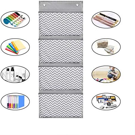Wall Mount/Over Door File Hanging Storage Organizer - 4 Large Document Organizer Holder for School, Classroom, Home or Office Use, Wave Pattern