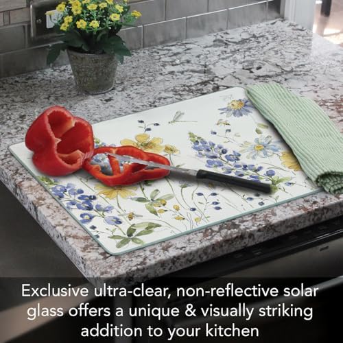 CounterArt Lovely Blue Florals 3mm Tempered Glass Cutting Board 15" x 12"