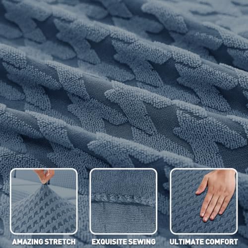 ZNSAYOTX 1 Piece Stretch Loveseat Cover (55"-71") New-Houndstooth Texture, Thick Sofa Covers for 2 Cushion Couch Universal Sofa Slip Cover with Elastic Bottom & Buckle, Soft Protector Dark Grey