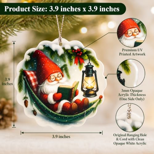 Gnome Christmas Ornaments 2026, Gnomes Gifts, Cute Gnome Ornament for Book Lover Gift, Funny Gnomes for Window Decor, Book Lover Gifts for Women Men, Friend, Family, Coworker, Holiday Decor